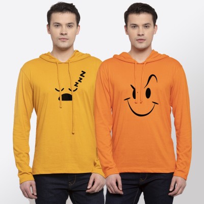 FBAR Graphic Print Men Hooded Neck Orange, Yellow T-Shirt