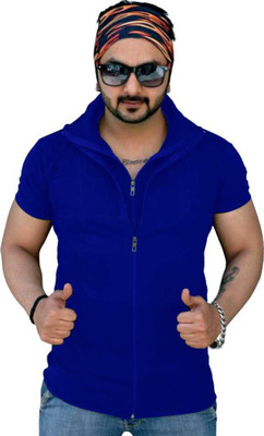 Jangoboy Solid Men Hooded Neck Dark Blue T-Shirt