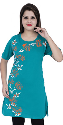 KG Best Collection Printed Women Round Neck Green T-Shirt