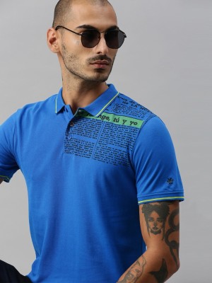 WROGN Printed Men Polo Neck Blue T-Shirt