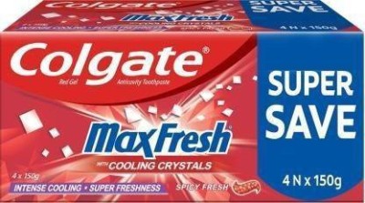 Colgate Max Fresh Red Gel paste with cooling crystals Spicy Fresh, intense cooling * Super Freshness (150 grm X 4 pc) Toothpaste (600 g, Pack of 4) Toothpaste(150 g, Pack of 4)