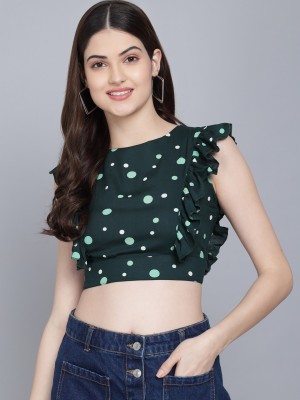 FLAMBOYANT Casual Polka Print Women Dark Green Top