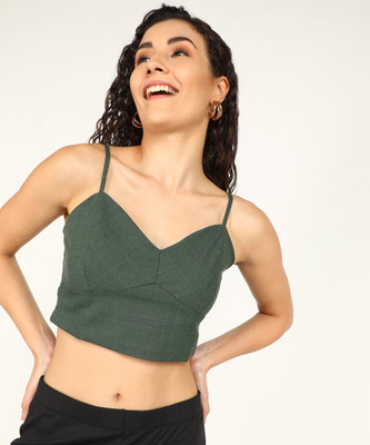 Tokyo Talkies Casual Checkered Women Green Top