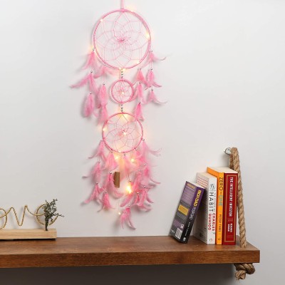 ILU Dream Catcher with Lights, Wall Hangings, Crafts, Home Décor, Balcony, Garden, Feather Dream Catcher(31 inch, Pink)