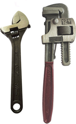 DUMDAAR Heavy duty 1pc 12inch Pipe Wrench and 8inch Adjustable Wrench Single Sided Pipe Wrench(Pack of 2)
