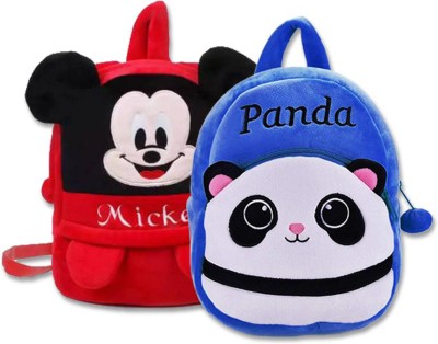 BHAVYA micky with panda combo set Kids School Bag Soft Plush Backpacks Cartoon/Boy/Girl/Baby School Bag(Multicolor, 15 inch)