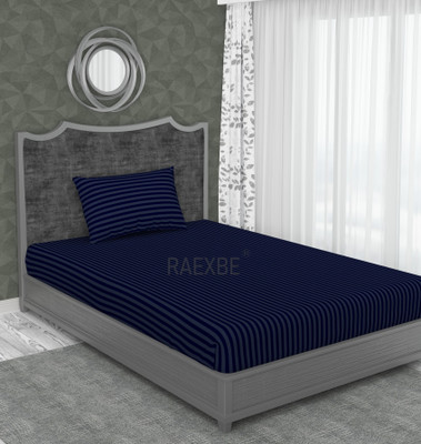 RAEXBE 144 TC Microfiber Single Striped Flat Bedsheet(Pack of 1, Blue)