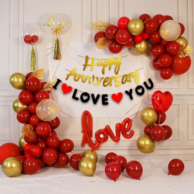 Party Propz I Love You Combo Red Anniversary Decoration Kit 45Pcs For Adult, husband, Wife Birthday Party Decoration