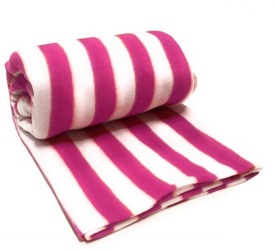 Goyal's Striped Single Fleece Blanket for  AC Room(Polyester, Pink)
