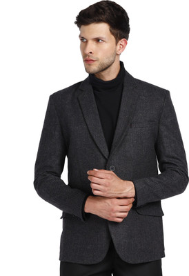 Essentiele Self Design Single Breasted Casual Men Blazer(Grey)
