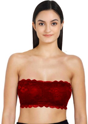 Beach Curve Lace tube Bra Women Bandeau/Tube Non Padded Bra(Red)