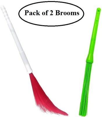 JEEBU (Pack of 2)Adjustable Plastic Broom ,Foldable Phool Jhadu Kharata Broom with Hard 60 Plastic Sticks Adjustable Plastic Floor Broom Long Handle Phool Jhadu, Garden Grass, Kitchen Pantry, Foldable Plastic broom with high quality bristle & Plastic kharata for bathroom floor cleaning Wet and Dry B