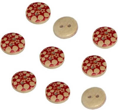 The Design Cart Red Floral Printed 2 Hole Wooden Buttons for Suit, Indo Westerns, Blazers, Frock Wooden Buttons(Pack of 12)