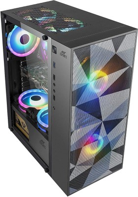 Ant Esports ICE-310MT Mid-Tower ATX Computer Case I Gaming Cabinet – Black Support ATX/Micro-ATX/ITX Motherboard with 2 x 180 mm Rainbow Front Fans and 1 x 120 mm Rear Fan Pre-Installed Mid Tower Cabinet(Black)