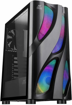 Ant Esports ICE-320TG Mid Tower Computer Case I Gaming Cabinet Supports ATX, Micro-ATX, Motherboard with Transparent Side Panel 3 x 120mm ARGB Front Fan, 1 x 120mm Rear Fan Preinstalled - Black Mid Tower Cabinet(Black)
