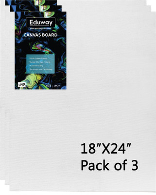 Eduway Medium Grain 18x24 inch Cotton Canvas Board- Pack of 3, (40x50 cms) with 4mm MDF Board Backing, for Painting. Cotton Medium Grain Primed Canvas Board (Set of 3)(White)
