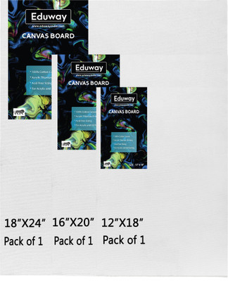 Eduway Cotton Canvas Board Combo- Pack of 3 (12x18|16x20|18x24 inch) for Painting Cotton Medium Grain Primed Canvas Board (Set of 3)(White)