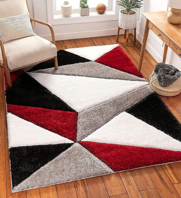 RM Handloom Red, Grey, Black Polyester Carpet(5 ft,  X 3 ft, Rectangle)