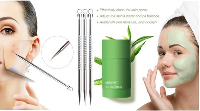 THTC Pro Green Tea Cleansing Whiteheads & Oil Control Mask Stick With Black Head remover pin Set(4 Items in the set)
