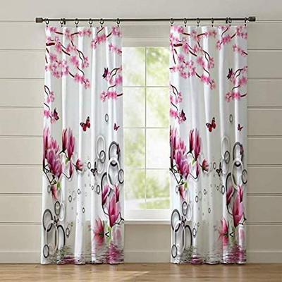 S4v 154 cm (5 ft) Window Polyester Room Darkening Curtain (Pack Of 2)(Pink, Floral)