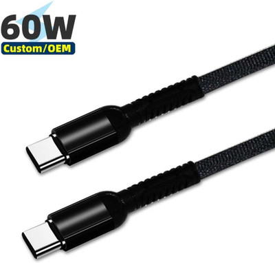 Foxne Point USB Type C Cable 2 A 1 m Type-C TO Type-C Nylon Fast charging Cable(Compatible with Android, Iphone, Black, One Cable)