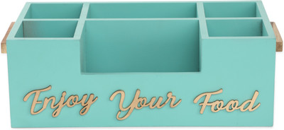 Anantam homes 6 Compartments Wooden Pen Pencil Caddy Desk Holder(Blue, Gold)