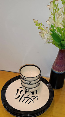 caffeine Ceramic Dinner Set(White, Black, Microwave Safe)