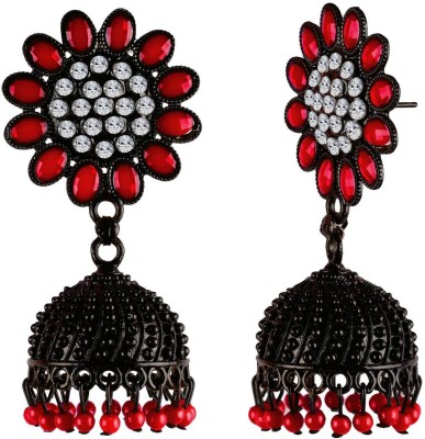 Fashion Fusion Black Polish Premium Flower AD Stone Cubic Zirconia Alloy Jhumki Earring