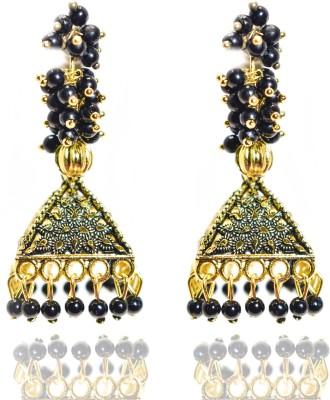 Sirene Shoppers Sirene Shoppers Traditional Black Gold Plated Enamel Indian Pearl Moti Ethnic Metel Brass Jhumki Earrings set Earrings For Women (OS0309) Pearl Brass Jhumki Earring