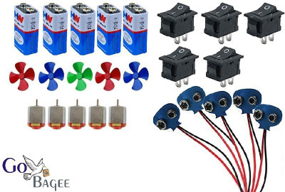 gobagee School Science Electronic Project kit (5 MOTOR+5 BATTERY+5 FAN+5 SWITCH+5 BATTERY CLIP) Total 25 Items Combo Pack (Multicolor) Electronic Components Electronic Hobby Kit gobagee School Science Electronic Project kit (5 MOTOR+5 BATTERY+5 FAN+5 SWITCH+5 BATTERY CLIP) Total 25 Items Combo Pack (Multicolor) Electronic Components Electronic Hobby Kit