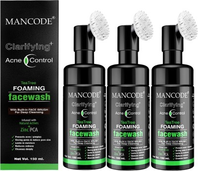 MANCODE Clarifying Acne Control Tea Tree Foaming , 150ml each, PACK OF 3 Face Wash(450 ml)