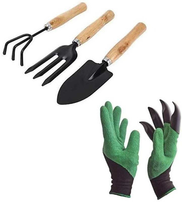 AGT Hand Fork ,Big Trowel and Weeder /Cultivator, Hand Gloves Garden Tool Kit Garden Tool Kit(4 Tools)
