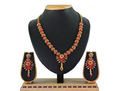 KAHAR CREATION Alloy Gold-plated Red Jewellery Set(Pack of 1)