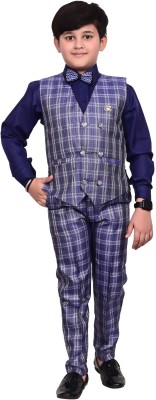 VALUE CREATION Boys Festive & Party Shirt, Waistcoat and Pant Set(Blue Pack of 1)