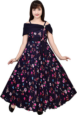 MTM ENTERPRISES Girls Maxi/Full Length Festive/Wedding Dress(Dark Blue, Noodle strap)