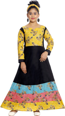 KAARIGARI Girls Maxi/Full Length Casual Dress(Black, Full Sleeve)