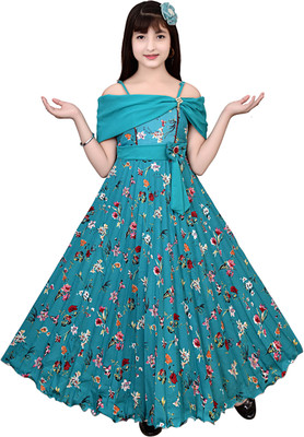 MTM ENTERPRISES Girls Maxi/Full Length Festive/Wedding Dress(Green, Noodle strap)