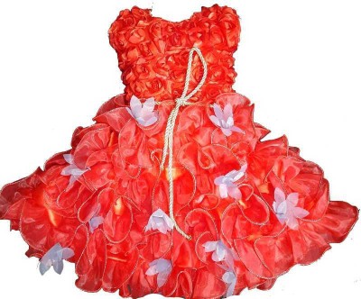 DRESS COLLECTION Baby Girls Midi/Knee Length Festive/Wedding Dress(Red, Sleeveless)