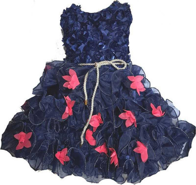 apna collection Baby Girls Midi/Knee Length Festive/Wedding Dress(Blue, Sleeveless)