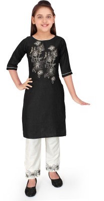 Sevgi Girls Casual Kurta and Trouser Set(Black Pack of 1)