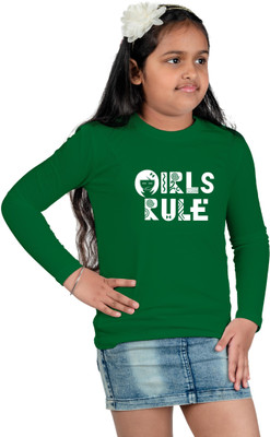 CHOMBOOKA Boys & Girls Typography Cotton Blend Regular T Shirt(Green, Pack of 1)