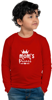 CHOMBOOKA Boys Typography, Printed Cotton Blend Regular T Shirt(Red, Pack of 1)