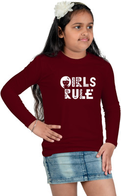 CHOMBOOKA Boys & Girls Typography Cotton Blend Regular T Shirt(Maroon, Pack of 1)
