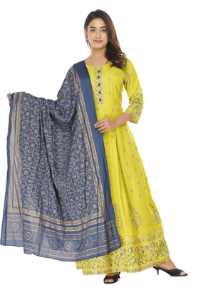 ZOYA FEBRIC Women Printed Anarkali Kurta(Yellow)