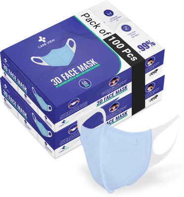 Care View 3D Reusable Face Mask with 4 Layered Filtration certified & Incredibly Soft Spandex Non Woven Fabric Ear loop (MEDICAL BLUE, PACK OF 100) 3D Mask(Blue, Free Size, Pack of 100)