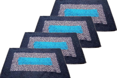 G HANDLOOM Cotton Door Mat(Blue, Large, Pack of 4)