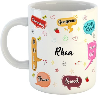 ARTBUG Rhea Name Ceramic Coffee for Girls - Best Birthday Gift for Daughter, Sister, Girlfriend, Wife, Return Gift - Color - White, Name -Rhea Ceramic Coffee Mug(350 ml)