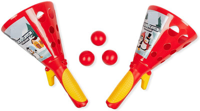 PEZYOX Click & Catch Plastic Twin Ball Indoor & Outdoor Game Pop and Catch Launcher Basket Toy Set for Boys & Girls(Red)