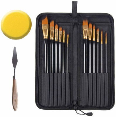 Getko With Device Professional 12 Artist Paint Brush Set with Zipper Carry Case Black with Palette Knife and Sponge for Acrylic, Oil, Watercolor Painting Brush(Set of 12, Black) Getko With Device Professional 12 Artist Paint Brush Set with Zipper Carry Case Black with Palette Knife and Sponge for Acrylic, Oil, Watercolor Painting Brush(Set of 12, Black)
