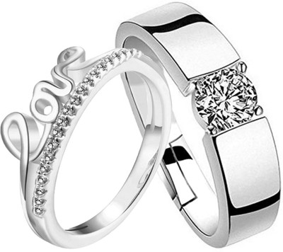 MYKI Attractive Engagement Adjustable Couple Ring For Men & Women Stainless Steel Cubic Zirconia Silver Plated Ring Set